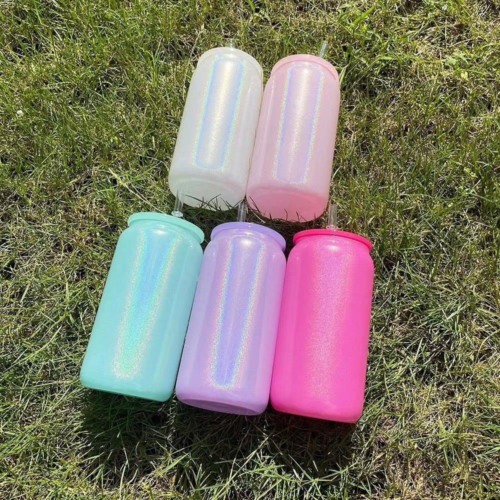 16Oz Colorful Shimmer Can Clear Glass Cup for Sublimation and UV DTF Wrap - 50 pieces