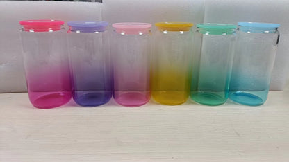 16Oz Gradient Colorful Clear Can Clear Glass Cup for Sublimation and UV DTF Wrap - 50 pieces