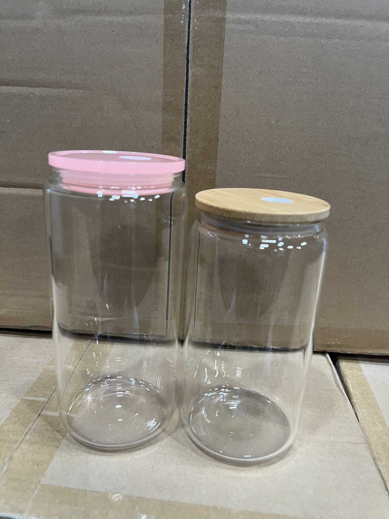 20Oz Clear Glass Can Glass Cup with plastic lid for UV DTF WRAP - 50 pieces